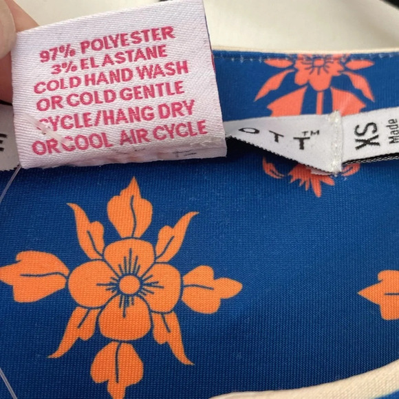 Gretchen‎ Scott Split Neck Dress Haveli New Size XS Navy Orange Pink Printed - Picture 8 of 10